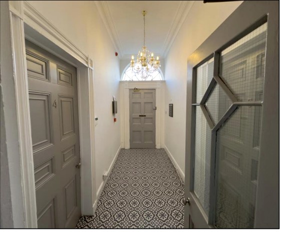 Decorated communal hallway inside Ardwick Grove